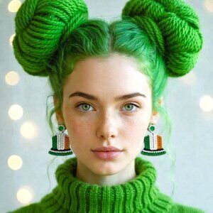 Earrings. St Patrick's Day Leprechaun Hats. Beaded. Pierced. NWT.